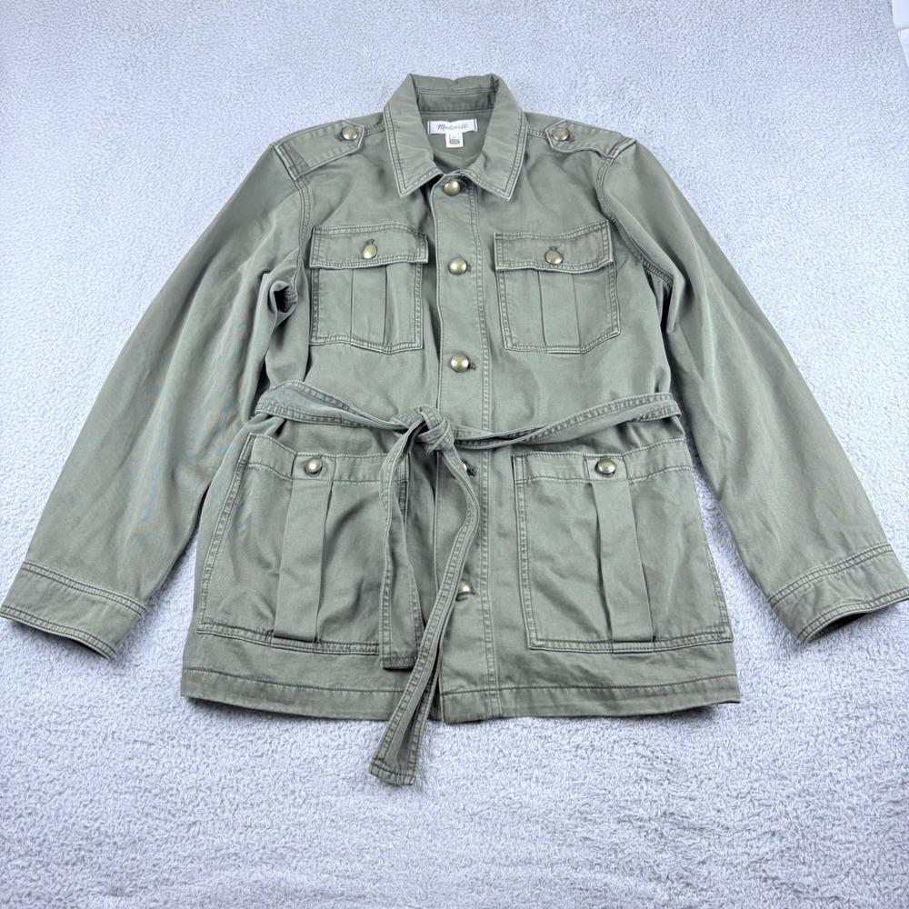 Madewell Field Jacket Women L Green Utility Military Belted Cotton Canvas NS373